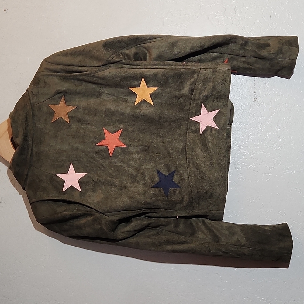 OLIVACEOUS Small Moto Fuax Suede Star Zipper Pockets Detail Jacket - Picture 4 of 8
